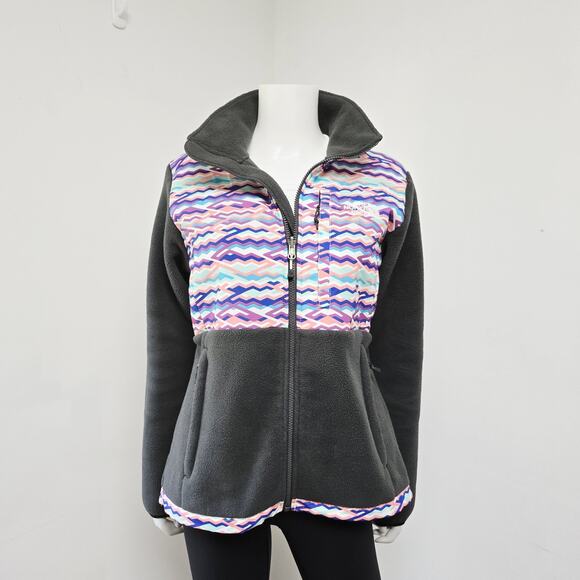 The North Face Fleece Jacket Size M Womens Denali Chevron Printed Full Zip Gray - Picture 1 of 12